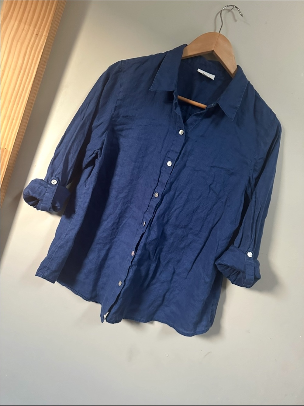 J-Jill Love Linen Navy Button-Up Linen Shirt